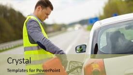  Presentation with refuelling - Amazing PPT theme having car on a highway roadside backdrop and a yellow colored foreground