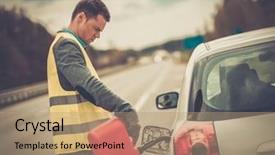  Presentation with refuelling - Amazing slide set having car on a highway roadside backdrop and a coral colored foreground