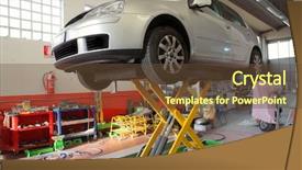  Presentation with garage car - Audience pleasing theme consisting of car on a lift backdrop and a tawny brown colored foreground