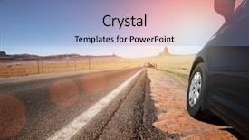  Presentation with horizon - Theme with car on a side of highway leading to the horizon background and a light blue colored foreground