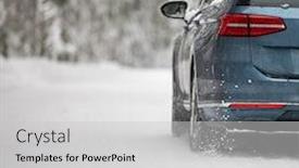  Presentation with forests - Beautiful theme featuring car-on-a-snowy-winter backdrop and a light gray colored foreground