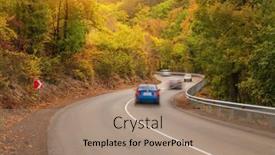  Presentation with travel - Presentation having car-on-autumn-road-nature background and a coral colored foreground