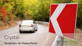  Presentation with autumn - Amazing slide set having car on autumn road and red turn sign nature and travel scene backdrop and a soft green colored foreground
