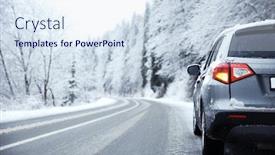  Presentation with weather - Presentation enhanced with car on country road in snowy weather background and a sky blue colored foreground