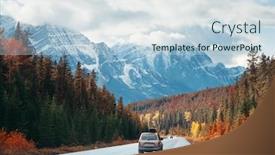  Presentation with car park - Audience pleasing PPT theme consisting of car-on-road-in-banff backdrop and a lemonade colored foreground