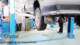  Presentation with lift - Slide deck with car on the lift prepared to repair background and a light blue colored foreground