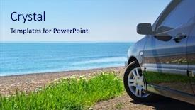  Presentation with car design - PPT theme having car on the sea shore background and a light blue colored foreground