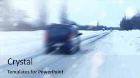  Presentation with car drift - Presentation design consisting of car on winter road background and a light blue colored foreground