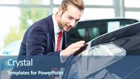  Presentation with dealership - Presentation theme with used cars in the showroom background and a ocean colored foreground