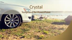  Presentation with sea shore - Audience pleasing theme consisting of summer vacation holidays travel road trip and transport concept - close up of car parked on sea shore or beach backdrop and a cream colored foreground
