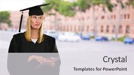  Presentation with digital - Amazing PPT theme having car parking college - confused graduate woman holding digital backdrop and a white colored foreground