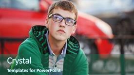  Presentation with city - Audience pleasing slides consisting of car parking college - young man sitting backdrop and a ocean colored foreground