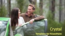  Presentation with forest road green - Colorful presentation theme enhanced with car people - happy couple driving backdrop and a tawny brown colored foreground