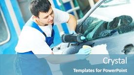  Presentation with auto repair - Colorful slide set enhanced with car polish at automobile repair backdrop and a teal colored foreground