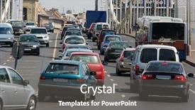  Presentation with traffic pollution - Amazing presentation theme having car pollution - traffic over a bridge backdrop and a gray colored foreground
