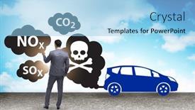  Presentation with pollution - Presentation design consisting of car-pollution-in-ecological-concept background and a light blue colored foreground