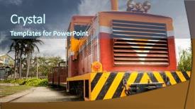  Presentation with old car - Colorful PPT theme enhanced with car powertrain - engine of old train backdrop and a ocean colored foreground