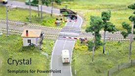  Presentation with railway - Colorful theme enhanced with car powertrain - railway crossing miniature backdrop and a yellow colored foreground