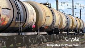  Presentation with oil tanks - Slides featuring car powertrain - train transports tanks with oil background and a dark gray colored foreground
