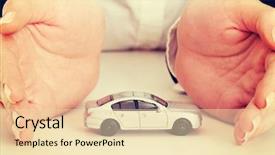  Presentation with car - Presentation design consisting of car protection by a businesswoman background and a  colored foreground