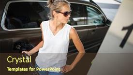  Presentation with gas station - Amazing presentation design having car-pumping-gas-at-gas backdrop and a tawny brown colored foreground