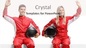 Presentation with car - Colorful presentation enhanced with car-racers-sitting-on-panel backdrop and a sky blue colored foreground