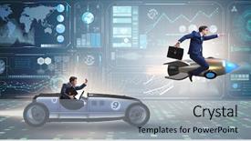  Presentation with car racing - Audience pleasing PPT layouts consisting of car racing - competition concept with business people backdrop and a light gray colored foreground