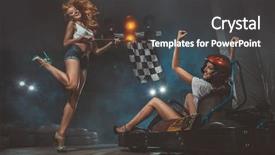  Presentation with speed - Theme with car racing - girl is driving go-kart background and a dark gray colored foreground