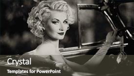  Presentation with retro - Theme enhanced with car racing - retro woman in convertible background and a dark gray colored foreground