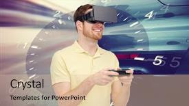  Presentation with entertainment - Slide deck featuring car racing game over tachometer background and a lemonade colored foreground