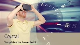  Presentation with virtual technology - PPT theme consisting of glasses playing car racing game background and a lemonade colored foreground