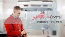  Presentation with futuristic - Colorful theme enhanced with male mechanic holding a clipboard backdrop and a light gray colored foreground