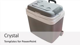  Presentation with refrigerator - PPT theme having car refrigerator isolated under the white background background and a light gray colored foreground