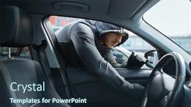  Presentation with car door - Colorful presentation design enhanced with car-robber-opening-door-risk backdrop and a tawny brown colored foreground