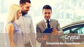  Presentation with car dealer - Slide deck with car sale technology and people background and a coral colored foreground
