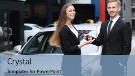  Presentation with dealership - Audience pleasing slide set consisting of car salesman handing key backdrop and a teal colored foreground
