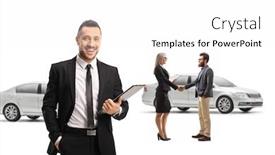  Presentation with salesman - Audience pleasing slide set consisting of car-salesman-posing backdrop and a white colored foreground
