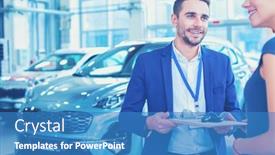  Presentation with dealership - Audience pleasing PPT theme consisting of car-salesman-sells-a-car backdrop and a teal colored foreground