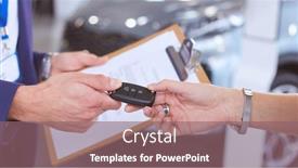  Presentation with dealership - Slide set with car-salesman-sells-a-car background and a violet colored foreground