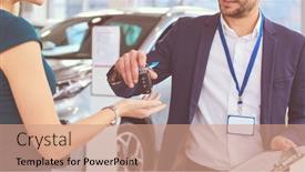  Presentation with dealership - Colorful presentation design enhanced with car-salesman-sells-a-car backdrop and a coral colored foreground