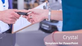  Presentation with salesman - Slide set having car-salesman-sells-a-car background and a  colored foreground