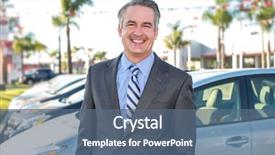  Presentation with dealership - PPT theme consisting of car salesman standing outside background and a  colored foreground