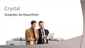  Presentation with salesperson - Slides having car-salesperson-showing-a-tablet background and a white colored foreground