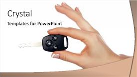  Presentation with car security system - Beautiful presentation theme featuring car security system - hands holding an automobile key backdrop and a white colored foreground