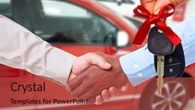  Presentation with luxury car seller - Colorful PPT theme enhanced with car seller and client handshake backdrop and a red colored foreground