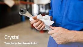  Presentation with mechanic car service repair maintenance - Slide deck having car service repair maintenance and people concept - auto mechanic man or smith with wrench at workshop background and a coral colored foreground