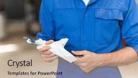  Presentation with mechanic car service repair maintenance - Presentation design consisting of car service repair maintenance and people concept - auto mechanic man or smith with wrench at workshop background and a soft green colored foreground