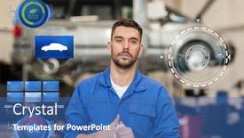  Presentation with mechanic car service repair maintenance - Presentation design consisting of car service repair maintenance and people concept - auto mechanic man or smith at workshop background and a ocean colored foreground