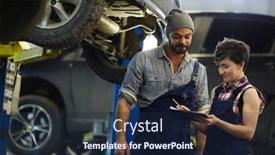  Presentation with car service - Colorful slide set enhanced with car-service-staff-reading-application backdrop and a navy blue colored foreground