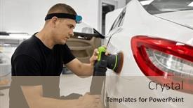  Presentation with car service - PPT layouts consisting of car-service-worker-applying-special and a coral colored foreground